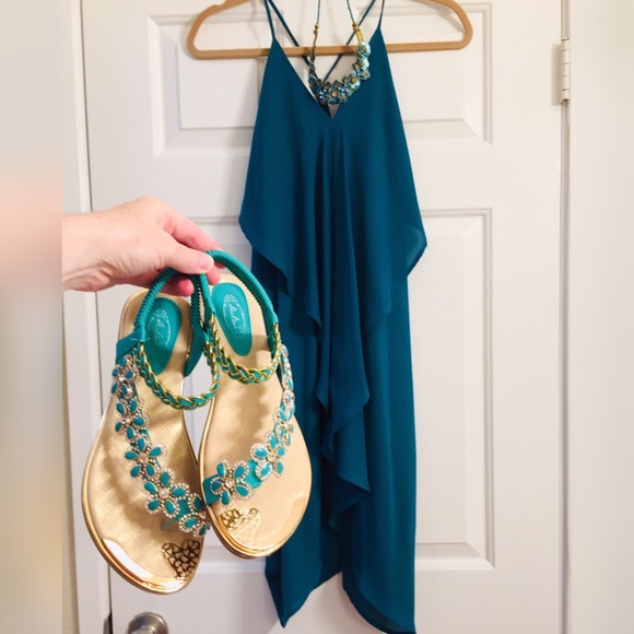 Italina Green Flower Rhinestone Slingback Sandal - Picture 3 of 9